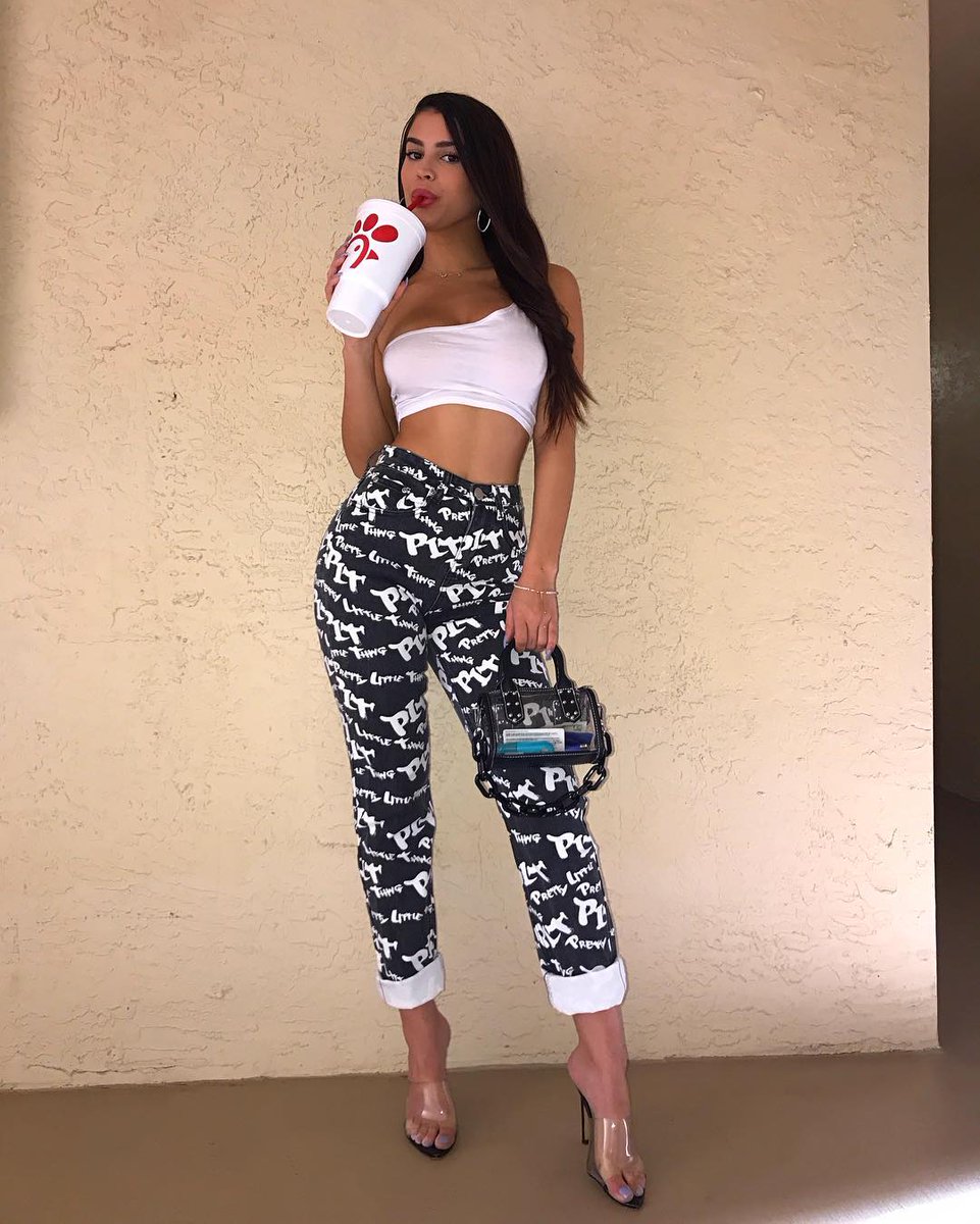 Prettylittlething On Twitter Chick Fil Hey Girl Theliljuju In The White One Shoulder Strappy Crop Top And Plt Graffiti Straight Leg Jeans Https T Co 534mtb303s Https T Co Apa4rfbd6s