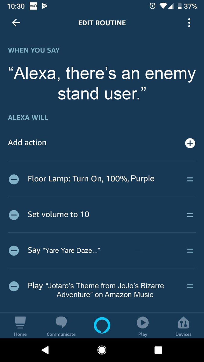 TKrogan's tweet photo. The only good reason to use Alexa. #Jojo #MyfirstHashtag #Meme https://t.co/UxmR3ys9MP