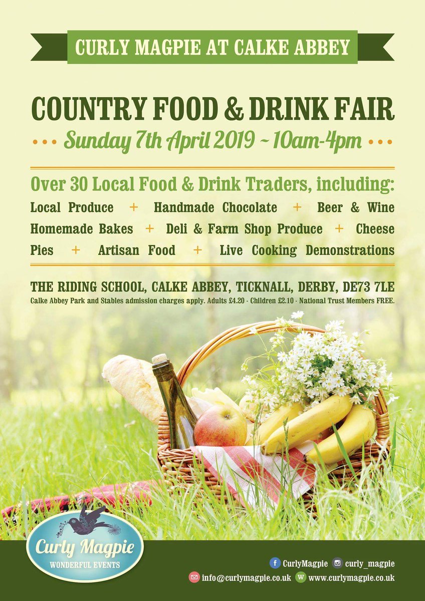 Join us Sunday 7th April 2019 @NTCalkeAbbey 
#foodanddrinkfair #countrykitchen #countryfoodanddrinkfair #curlymagpie #wonderfulevents #localmarket #localbusiness  #shopsmall #derbyshire  #giftfair #easter #coffee #cake With our wonderful traders and award winning local businesses