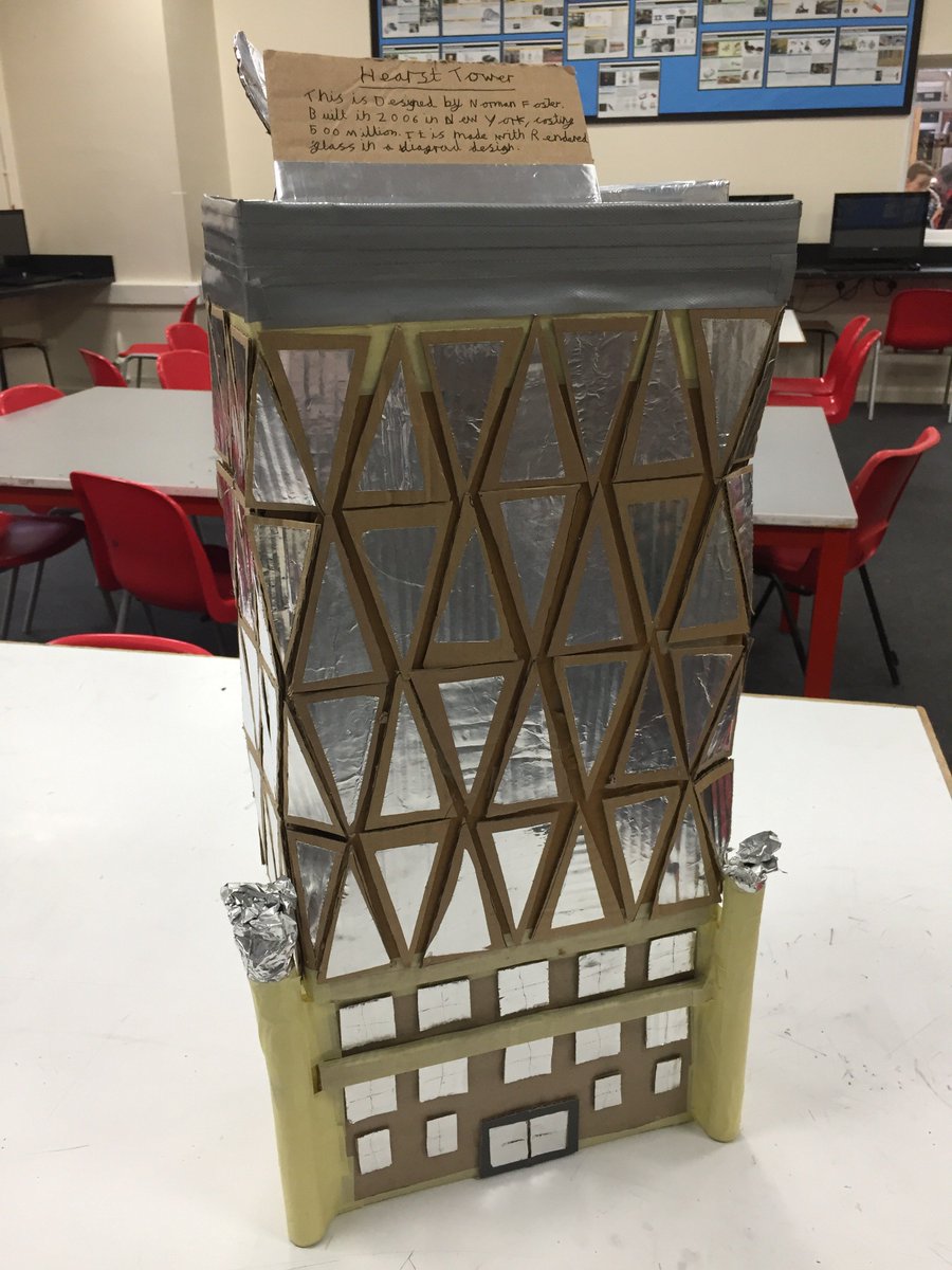 TrinitySchDT's tweet photo. More outstanding #homework from Yr7 student Callum Rose-Pinkney this week! A model of Norman Foster's Hearst Tower @NormanFosterFdn #personalexcellence https://t.co/fGAEfM9L1U
