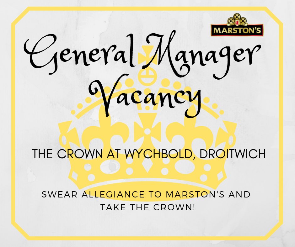 We're currently on the lookout for a Royally good General Manager to take over The Crown Inn Wychbold based in Droitwich 👑

The Crown boasts some beautiful rooms fit for a King or Queen! with a beautiful outside area 🌞 

For more info &amp; to apply go to: bit.ly/CrownDroitwich…