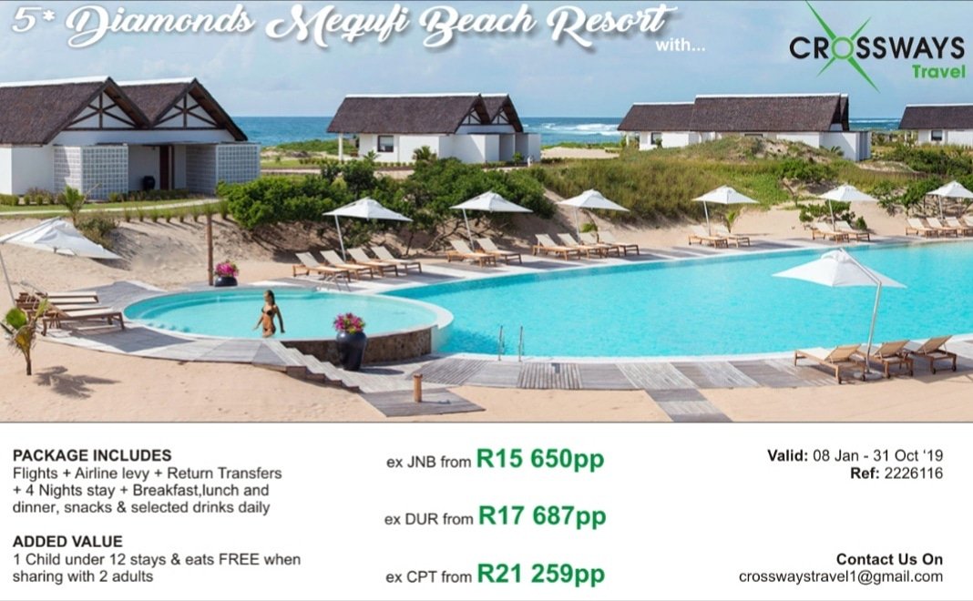 5* DIAMONDS MEQUFI BEACH RESORT... Experience Mozambique in luxury with Crossways Travel

#MozambiqueHoliday #BeachHoliday #5StarHoliday #DiamondsMequfiBeachResort #CrosswaysTravel #CrosswaysTravelStudio #travel #holidays #savings