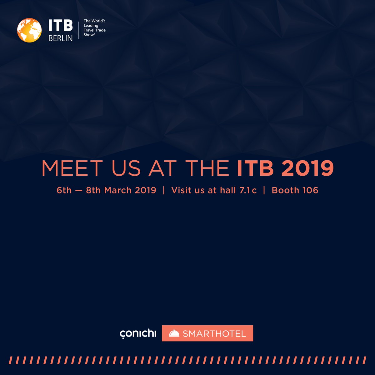 #ITBBerlin is the perfect chance for you to learn more about conichi's Smarthotel solution! Come over for a chat and good coffee. ☕️
Meet us in hall 7.1c, booth 106!