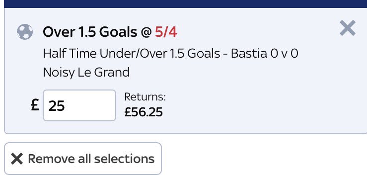 StatsSay's tweet image. Bet 1

We are off to.... France 🇫🇷 

Fancy a few goals in this first half after a bright start.

#bookiekiller #bookiebasher #bookie #skybet #football #soccer #bet #betting #bets #tip #tips #tipster