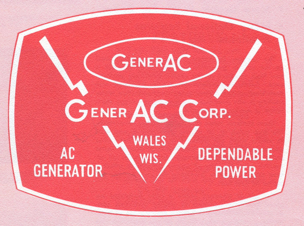 Generac's tweet image. Generac generators produce AC power. That's where the name came from: GENERating AC power. GenerAC. The logo even looked that way for a time. #TBT #Generac60Years #ThrowbackThursday