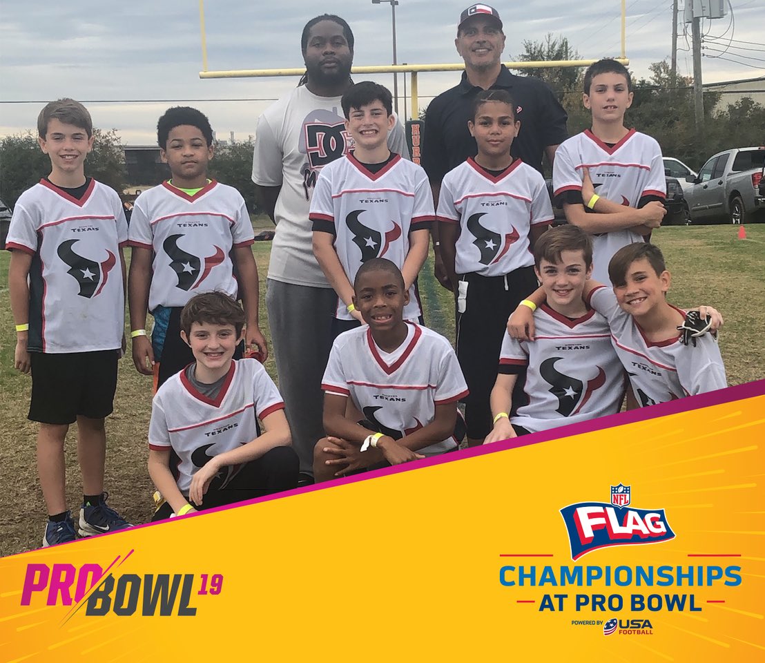 HoustonTexans's tweet photo. Congratulations to all three @NFLFLAG teams on making it to the #NFLFLAGChampionships at the #ProBowl! Thanks for representing the #Texans! https://t.co/4A7YOkzNkU