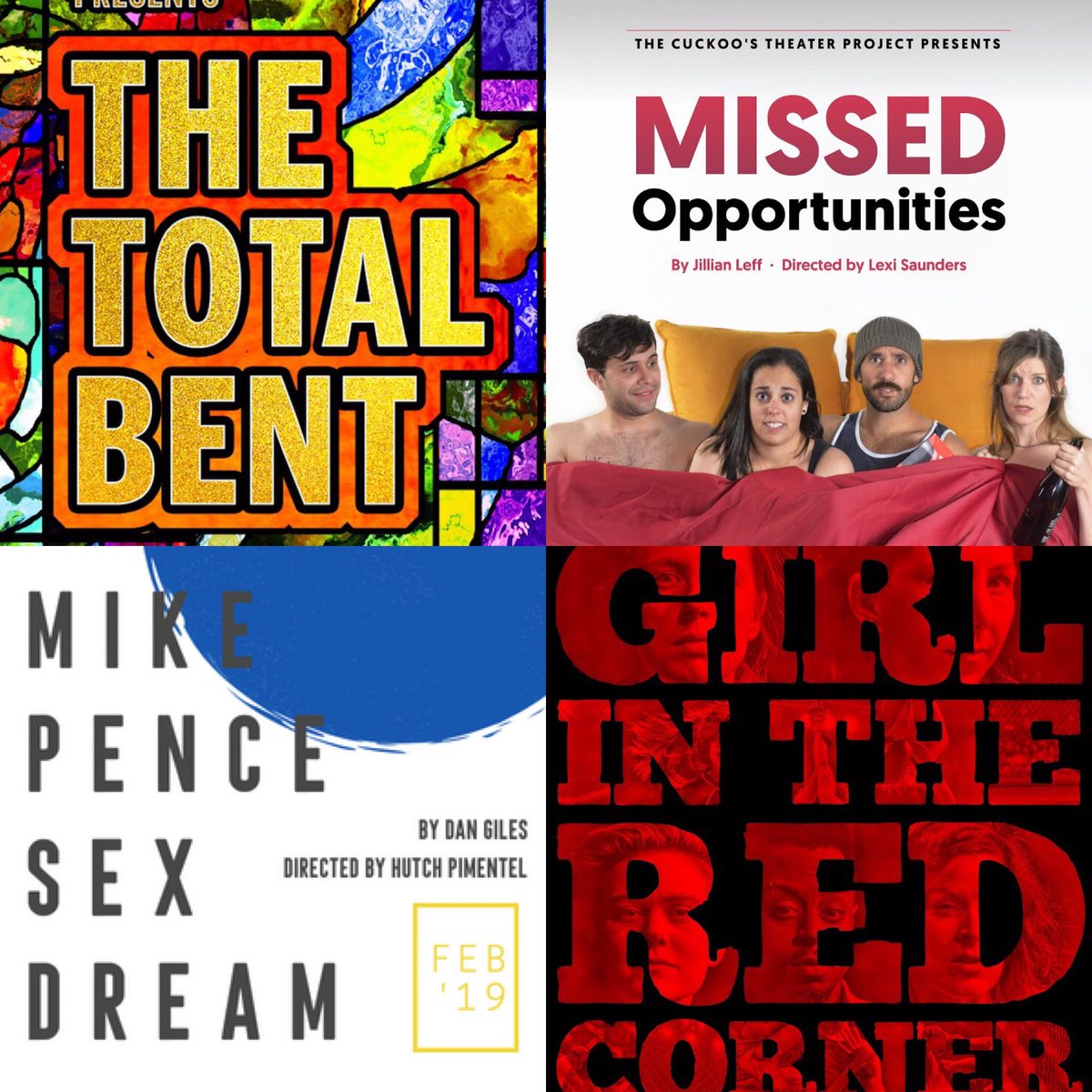TheDenTheatre's tweet image. #CTW19 is 2 weeks away! #DownattheDen we've got:
Missed Opportunities by The Cuckoo's Theater Project
The Total Bent by @HavenTheatre
Mike Pence Sex Dream by @FirstFloorTweet
Girl in the Red Corner by @BrokenNoseChi
Get your tickets quick! buff.ly/2Ffqbjc
#2019YOCT