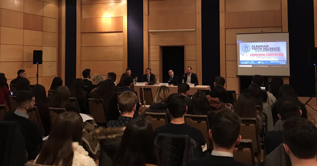 una_albania's tweet photo. Happening now 👉 Albanian Youth Delegate Programme launching conference. Mr. Gjoka from @AlbanianDiplo emphasizes the importance of including and preparing youth to be part of global decision making processes. 🙌🏼👨👱‍♀️🧒🏾👩‍🦰 https://t.co/VrNrMkVW87