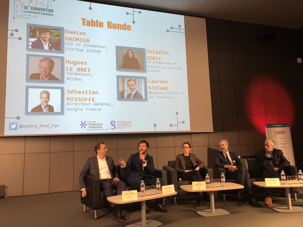 Merci à Maud Bailly, CDO Accor, @hugueslebret <a href="/DamienGromier/">Damien Gromier</a> <a href="/SebMissoffe/">Sebastien Missoffe</a>, Juliette Soria <a href="/Silamir_/">@Silamir_</a> et Laurent Stefani <a href="/AccentureFrance/">Accenture France</a> pour leur participation à la conférence #RelationClient 2.0, rôle de l’#IA? <a href="/Centre_Prof_Fin/">Centre des Professions Financières</a>