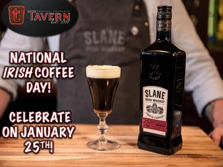 You've almost made it to Friday- we can't wait! Especially cause we'll be serving up a special Irish Coffee featuring Slane Irish Whiskey all day in honor of National Irish Coffee Day! #NationalIrishCoffeeDay #FridayFeels #SlaneIrishWhiskey #WhiskeyInMyCoffee #TavernLovesCo  ☕️🥃