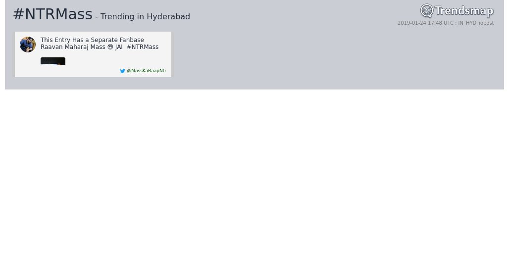 #ntrmass is now trending in #Hyderabad

trendsmap.com/r/IN_HYD_ioeost