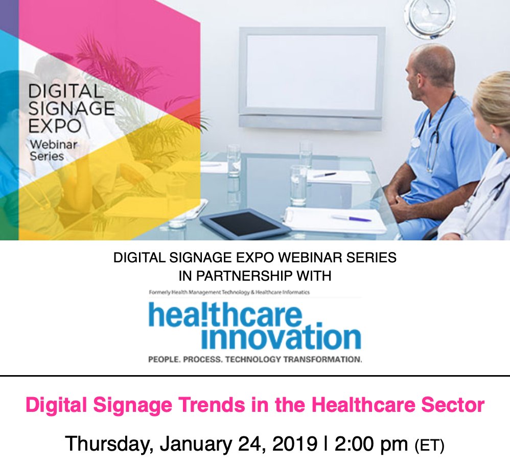 ***WEBINAR STARTS IN 1 HR*** #DigitalSignage Trends in the #HealthcareSector presented by Healthcare Innovation (formerly <a href="/HealthMgtTech/">HealthMgtTech.com</a>), <a href="/CannaMedNetwork/">CMN Holdings, Inc.</a> &amp; @OutcomeHealth ⚕ <a href="/SaddleRanchDigi/">Kim Sarubbi</a> #healthcare #healthcaretech #avtweeps #DSE2019
