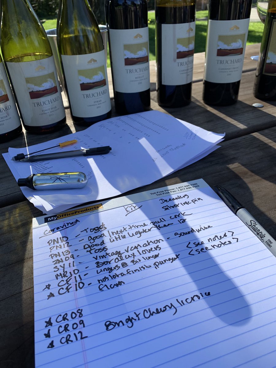 TheWineMaverick's tweet photo. Assessing  vintage variation on our library wines. The Cab Francs were complete opposites, 2010 was pronounced on the nose and restrained on the palette, 2011 had a muted bouquet, hefty mouth feel and great spice notes. 😍🔥 #Truchard #Carneros #NapaValley #Wine #Vino https://t.co/dW7eVBIOdx