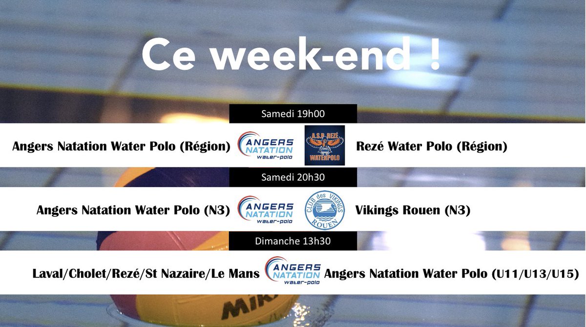 Angerswaterpolo's tweet photo. 🤽‍♀️🤽🏼‍♂️#TEAMANWP
[Matchs du week-end]

Repartir de l’avant, objectif principal des Angevins ⤵️

#MatchsDuWeekend #SportAngers #LaDalleAngevine #ANGERSLAVAL #ANGERSCHOLET #ANGERSROUEN #ANGERSREZE #Regroupement https://t.co/KcXmHef95F