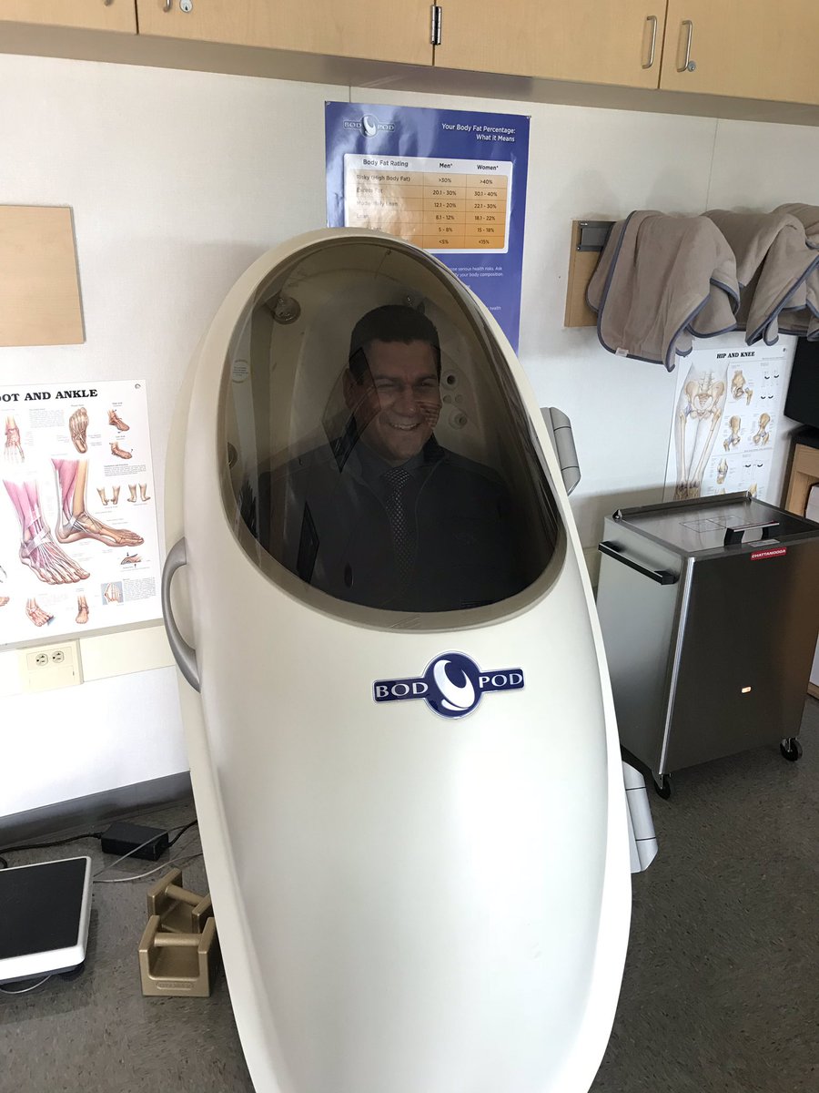 Chuck Sandoval checking out the BodPod