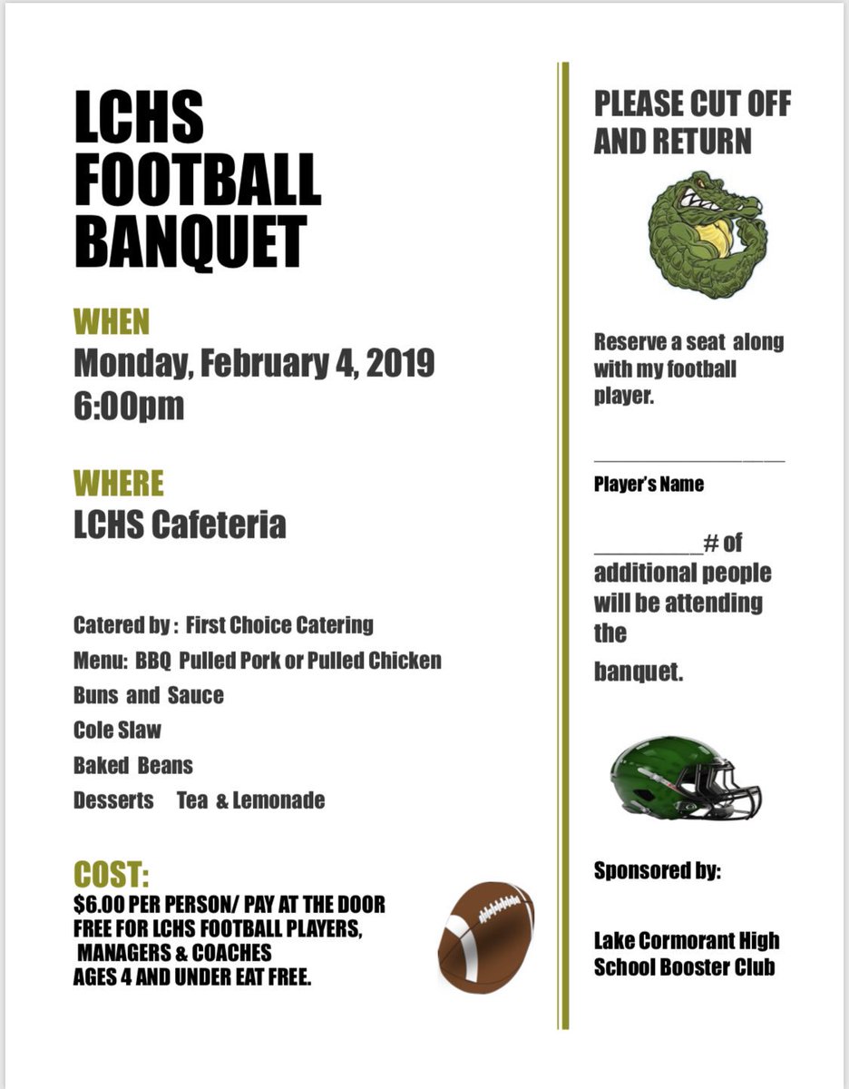 Gators don’t forget to turn in your forms to Coach Nester tomorrow for the football banquet on 2/4/19.