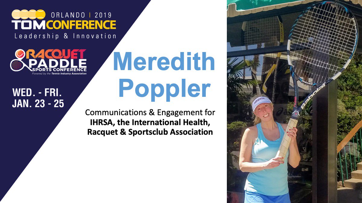 NHFAlliance's tweet photo. Don't miss @IHRSA's own @PopplerMeredith talking at #TomCon today in #Orlando on how tennis can help people of all ages get active! Meredith has loved tennis since she was a kid, but started playing frequently after meeting her husband. @tennisindustry https://t.co/aYrXwwYLKH