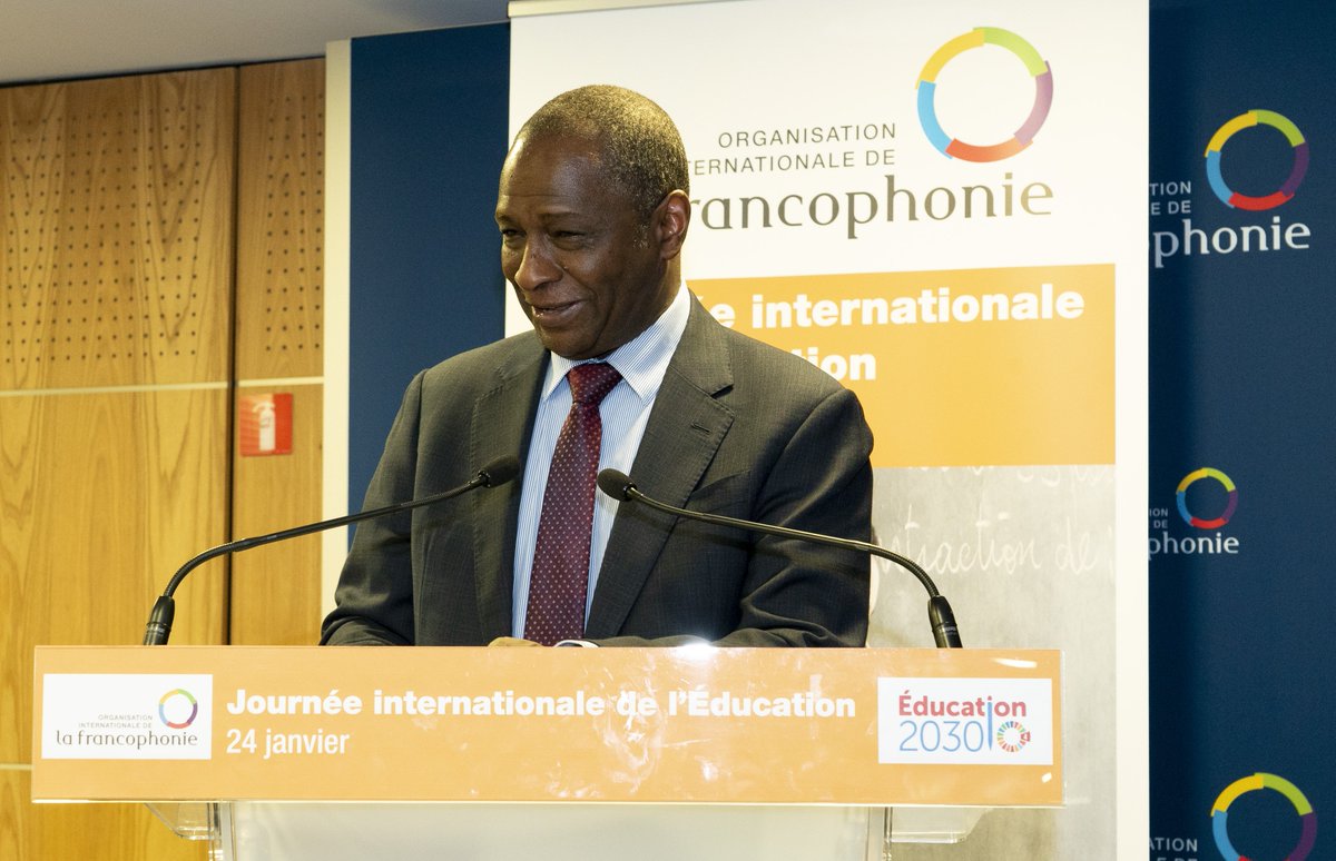 OIFrancophonie's tweet photo. « La #Francophonie se joint à la communauté internationale et en particulier aux efforts de l'@UNESCO_fr afin de soutenir les actions en faveur d'une éducation inclusive, équitable et de qualité pour toutes et tous ». Adama Ouane, Administrateur de l'OIF #JourneedelEducation https://t.co/mewzaUXd0r