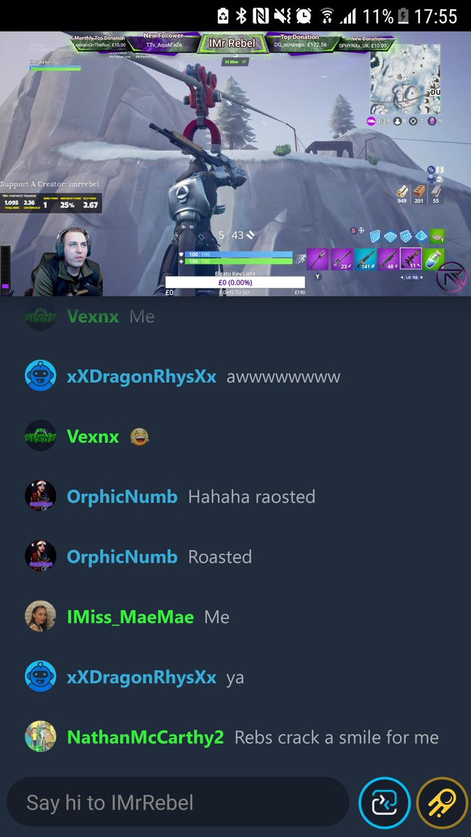 rebzmod's tweet image. We are live over on mixer! The #rebellion is going strong all gunning to take mr rebel himself down! Stream snipes incoming! Mixer.com/imrrebel
#Fortnite #mixerstreamer #Mixer #epic #mixerstreamersunite