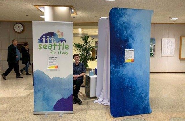 sttrcancer's tweet photo. .@BrotmanBay is launching a #SeattleFlu study to better understand how it spreads. We need YOUR help. If you are experiencing flu-like symptoms and would like to volunteer, come get your nose swabbed at one of our kiosks. https://t.co/yUYIVb1JhH https://t.co/aVsS9r5pId