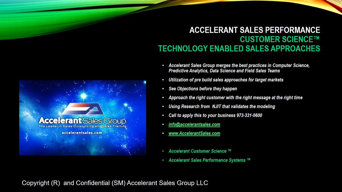 AccelerantSales's tweet image. Accelerant Customer Science, Technology Enabled Sales Approaches #nextgenerationmarketing #salesperformancesystems #salesforceanalytics #AI #NJIT #customerscience #accelerantsales #accelerantsalesperformance #salesresults #salessuccess #highperformancesales #global