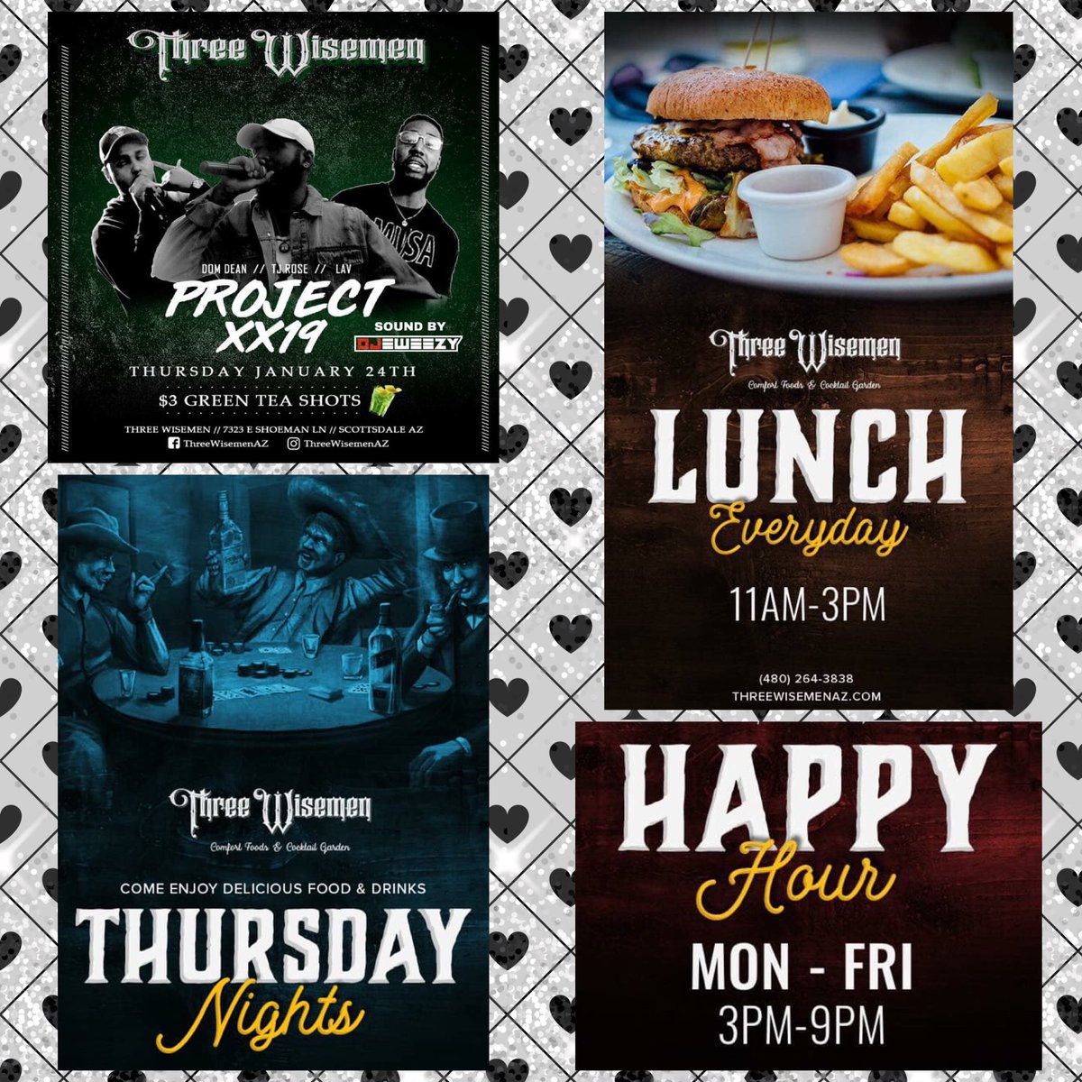Three Wisemen || Comfort Foods & Cocktail Garden ... Open at 11am for Lunch + Happy Hour 3-9pm & our Thursday Night Party Project XX19 w/ Sounds by DJ EWeezy & $3 Green Tea Shots! ๐ฅ ๐ ๐น ๐ถ VIP through Ally at 623.225.3986 ๐ฒ @ScottsdaleNites @MissAllySpoon