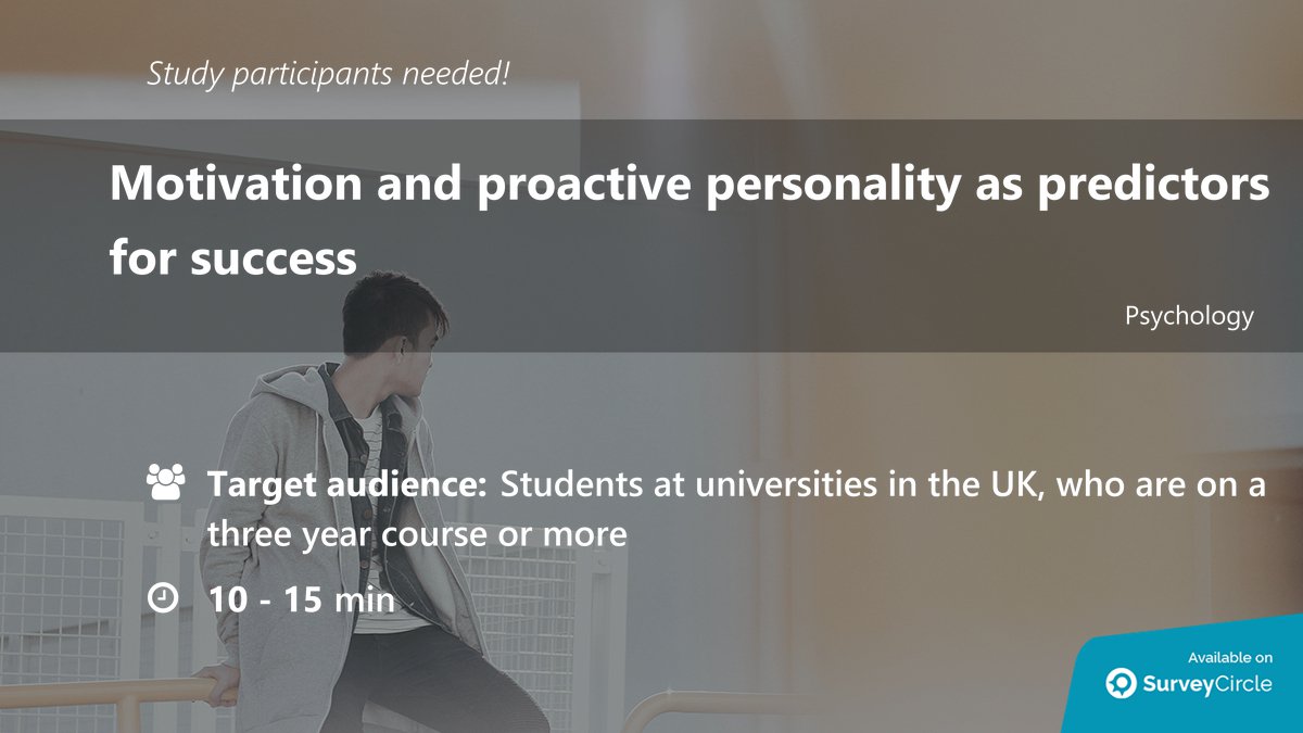 daily_research's tweet image. Participants needed for online survey!

Topic: &quot;Motivation and proactive personality as predictors for success&quot; surveycircle.com/surveys/?cr=at… via @SurveyCircle 

#Motivation #ProactivePersonality #Success #Personality #Proactivity #Study #Survey