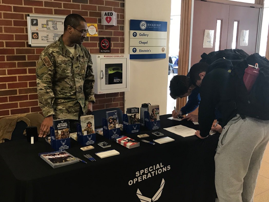 Stop by and see Staff Sergeant Jackson at the <a href="/usairforce/">U.S. Air Force</a> recruiting booth on the ground floor of Massman Hall!