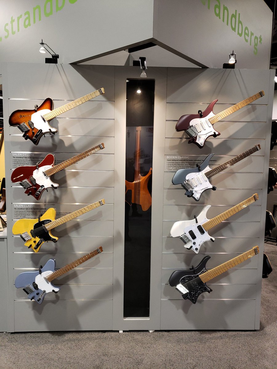 strandbergGuit's tweet photo. NAMM 2019 is officially underway! Come by booth #3907 to see the epic spread and try all these guitars yourself! #strandbergguitars #headlessguitars #headlessbasses #namm2019 #checkthespread #goheadless https://t.co/DRsGduJ0fE