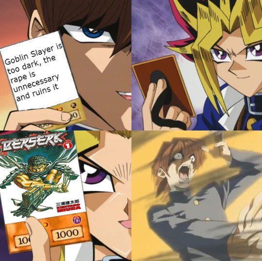 DonotPursueLuBu's tweet photo. But for real tho, it seems people have completely forgotten about the good Berserk, ya know the one that wasnt afraid to hold back? Yeah people were okay with that so i honestly dont see a problem with Goblin slayer which is even tamer by a miles!
#Goblinslayer #yugioh #Memeboi https://t.co/vBm45J3BlY