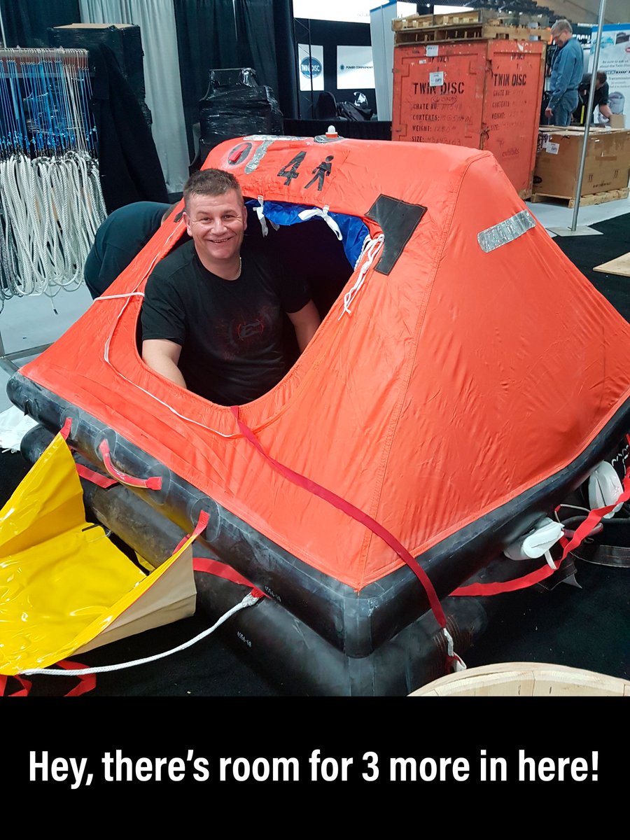 Spartan_Marine's tweet photo. Who says work can't be fun? Paul and Justin look like they have the raft sorted for the show! #ECFX #Team #Rafts #Safety #MarineSupplies https://t.co/eRqjFM6L4I