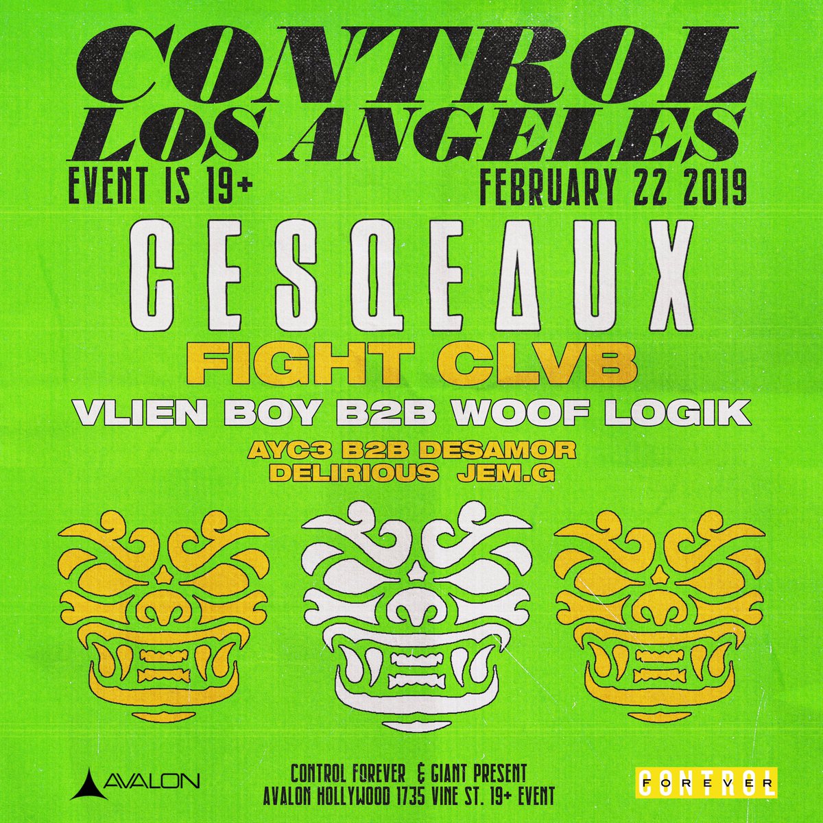 🚨 Your boy is back at @avalonhollywood next month for @controlforever on the same bill as @cesqeaux @fightclvb @VlienBoy & @WoofLogik come through and throw it back all night with me and the @BARONG_FAMILY 🍑🔥🐲 🚨