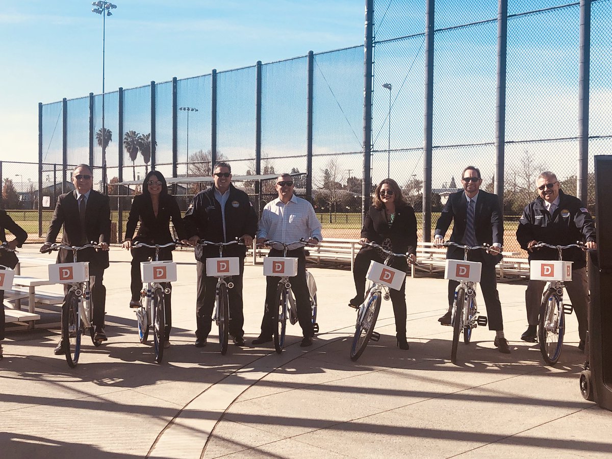The City of Downey launched our first bike share station this morning at Discovery Park. Thanks to a grant from Metro, people can check out a bike, for a nominal fee, and return them at designated stations throughout the city. Additional stations will be installed throughout.