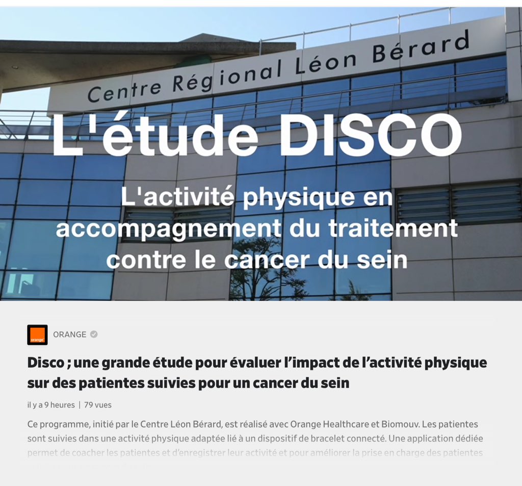 #Disco ; une grande étude pour évaluer l’impact de l’activité physique sur des patientes suivies pour un cancer du sein dailymotion.com/video/x717c0j