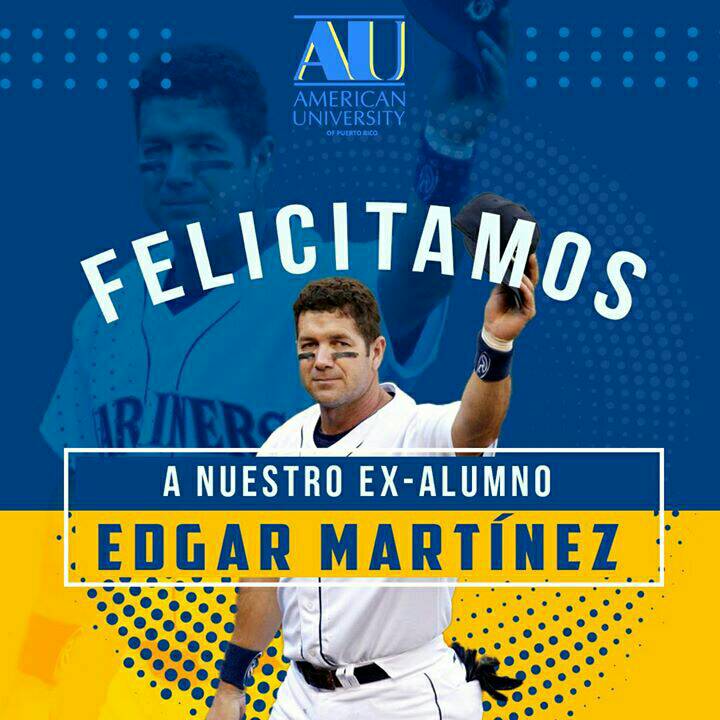 AmericanUPR's tweet photo. En American University nos sentimos muy orgullosos de nuestro ex-alumno Edgar Martínez. ¡Felicidades por tu entrada al Salón de la Fama del Béisbol en Cooperstown! https://t.co/YmSRg47N6O