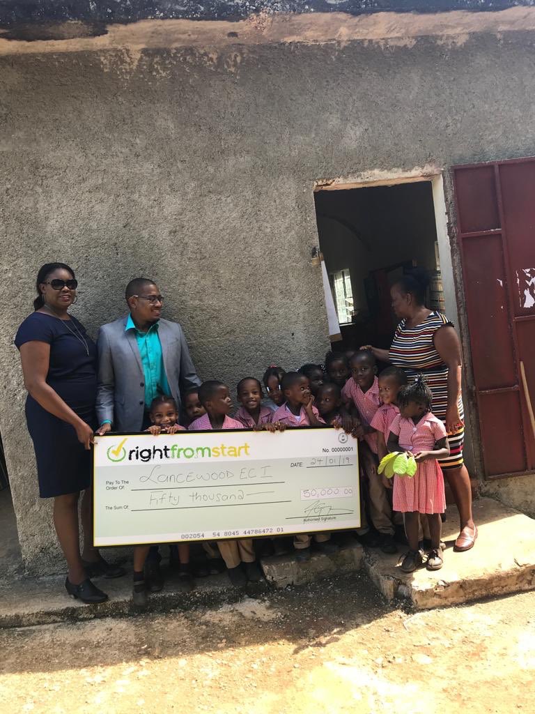 rightfromstartj's tweet photo. Today was a wonderful day for us at #rightfromstartJa . We were able to handover bathroom facilities to Hodgesland ECI . We also presented a cheque of $50k to Lancewood ECI which was raised from our Patron 
@floydgreenja birthday fundraising dance .  Thank you for your support !! https://t.co/vu7f6TxIkP