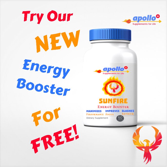 supp_co's tweet photo. 🚨NEWSFLASH 🚨
For a LIMITED time only get a FREE sample of our brand new energy booster, SUNFIRE.
Maximize your performance &amp; slash your fatigue, all at the same time. 
Check it out when you click the link: https://t.co/H1Z8jMPVO6 💪🏽
#maintainyourbody #apolloplus #supplements https://t.co/GGLUseKzRy