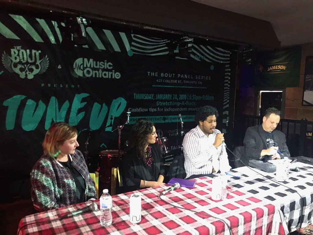 .<a href="/hideouttoronto/">The Hideout Toronto</a> is packed on this chilly Thursday evening for our Stretching-A-Buck Tune Up Toronto panel presented in partnership with The Bout! Feat: Joe Bartok (<a href="/TITDinc/">This is the Deal Inc</a>), @amandamartinezm, Jaimie Milburn (Golden Child Recording) and Eric Jafry (<a href="/CoalitionMUS/">Coalition Music</a>)
