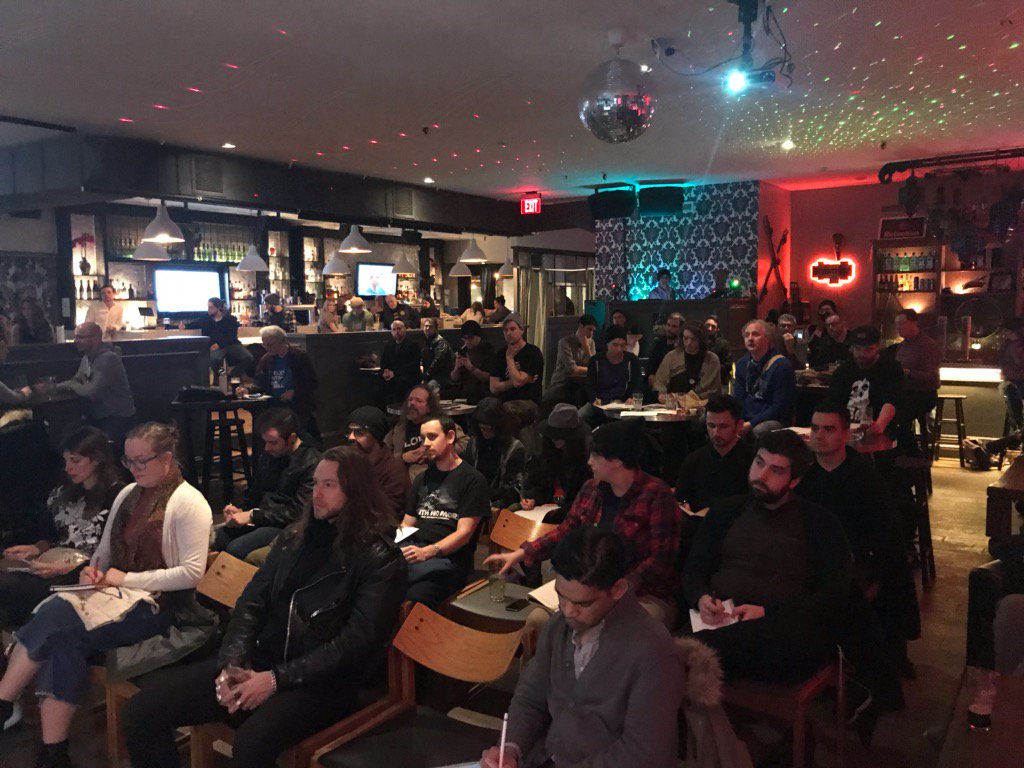 MusicOntario's tweet photo. .@hideouttoronto is packed on this chilly Thursday evening for our Stretching-A-Buck Tune Up Toronto panel presented in partnership with The Bout! Feat: Joe Bartok (@TITDinc), @amandamartinezm, Jaimie Milburn (Golden Child Recording) and Eric Jafry (@CoalitionMUS) https://t.co/WcZzbOOEtQ