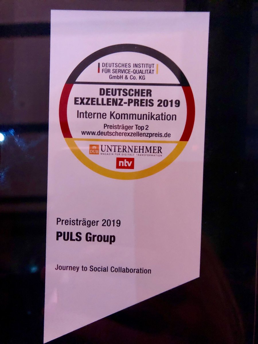 We are very happy beeing awarded for our „Journey to #SocialCollaboration“ ⁦<a href="/PULSPowerSupply/">PULS Power Supply</a>⁩ 🍾🎉🥂✨#DeutscherExzellenzPreis✨ by ⁦<a href="/DISQde/">DISQ Deutsches Institut für Service-Qualität</a>⁩ ⁦and <a href="/ntvde/">ntv Nachrichten</a>⁩ in the category #internalcommunication