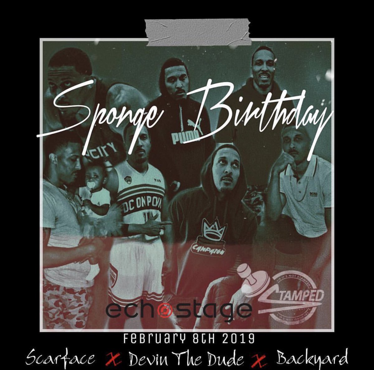 DreaAloha's tweet photo. Scarface. Devin The Dude. BYB
FRIDAY, February 8th @ @echostage
Tickets $35 DM ME #StampedMob #HappyBirthdaySponge https://t.co/r260P3eJAg