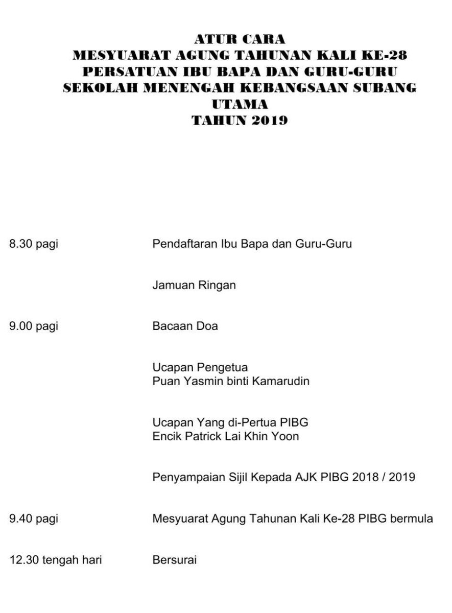 SMKSubangUtama's tweet photo. Aturcara MAT PIBG https://t.co/kYsohgfho7