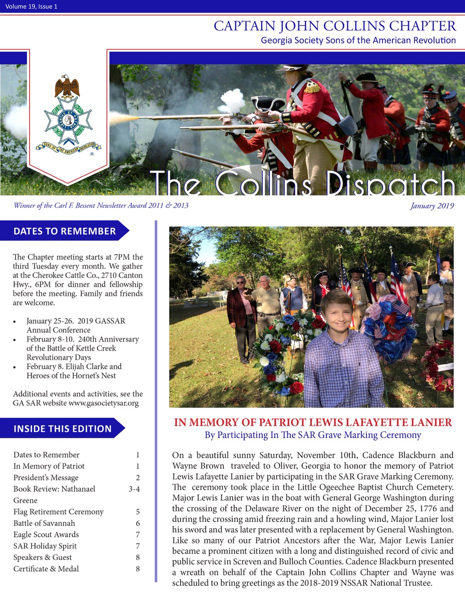 SAR_JohnCollins's tweet photo. Check out @SAR_JohnCollins The January edition of The Dispatch. #SAR #patriot #americanhistory #americanrevolution #community @boyscouts #eaglescout 
https://t.co/6sxN3DXWjg https://t.co/jp8Ai3lrVx
