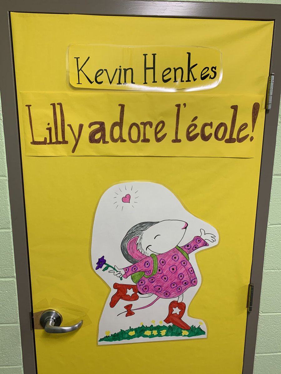 mmeallison's tweet photo. I love Kevin Henkes books, so for reading week I decorated my door in the library with one of his covers. #kevinhenkes #readingweek #library https://t.co/F0PDhnyiEX