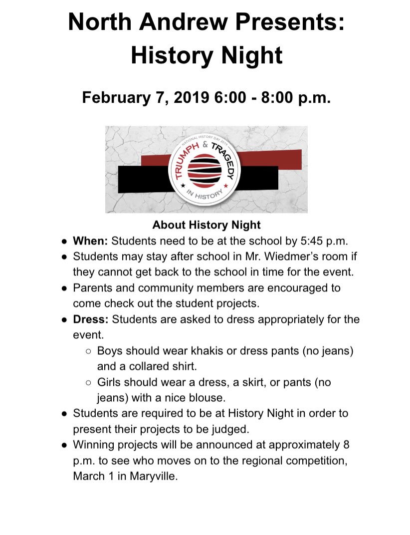 WiedmerHistory's tweet photo. History Night is less than 2 weeks away! NHD projects due then! https://t.co/axLc98gpdD