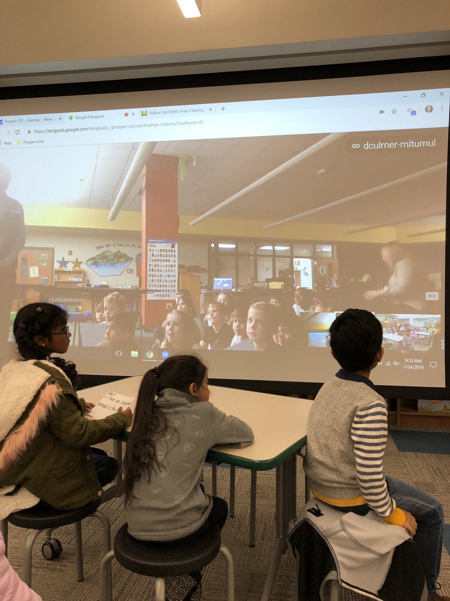 glenn_lacey's tweet photo. Todayโs #GoogleHangout was so much fun! #firstgradespradley loved giving mystery clues about their favorite @byjanbrett book. Thank you, @MLTumulty and @Mel_Cutts for this opportunity!
#TheFirstDog @Spradley_El @FierceFolsom https://t.co/5WKpPK4wF5
