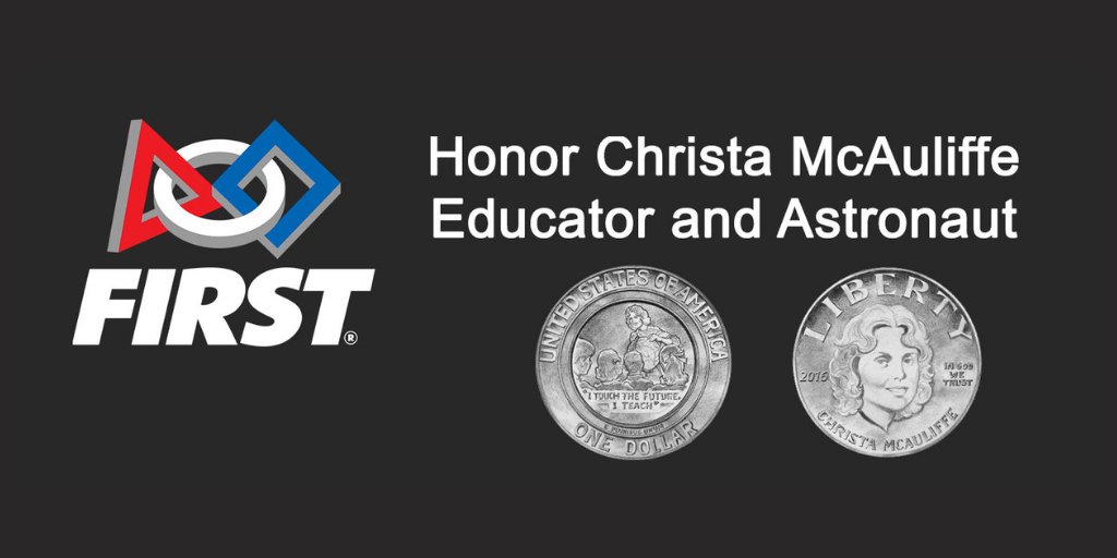 FTCTeams's tweet photo. 1/28 is the anniversary of the Challenger accident which killed all crew on board, including educator Christa McAuliffe. Help honor STEM heroes like McAuliffe by asking your Rep to co-sponsor H.R.500, which would mint a commemorative coin in her name: https://t.co/twbzBx3eq5 https://t.co/CaOrveTRBn