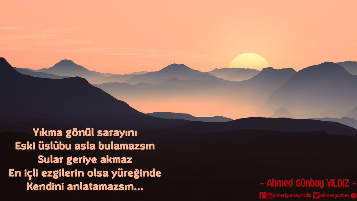 Gün gelir şiirlerine sığmam
Mısralarında beni anlatamazsın
Gün solar akşamın mateminden
Geceleri uyuyamazsın...

#AhmedGünbayYıldız