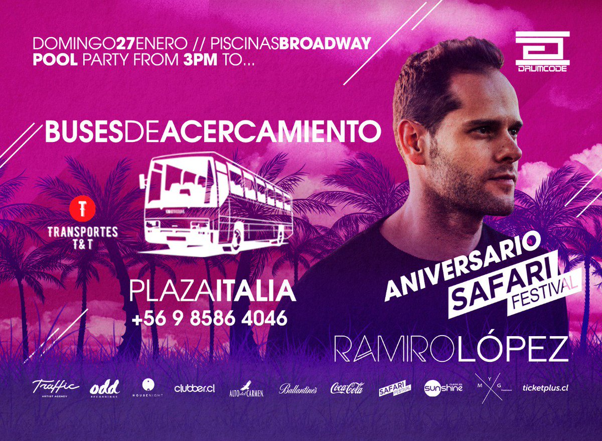 espacio_bwy's tweet photo. ¡Te llevamos a la mejor #poolparty de Santiago!🚌🏊🏻‍♂️⛱
.
.
#Safari #Festival #Fiesta #Party #Extended #Picnic #Bwy #DJ #Music #House #Minimal #FoodTruck #Techno #Bwy #Night #Drumcode https://t.co/RfOynUh756